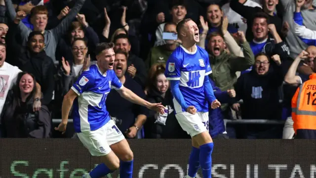 Jay Stansfield celebrating his second goal for Birmingham City