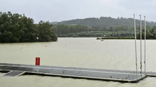 A view shows a side arm of the river Danube