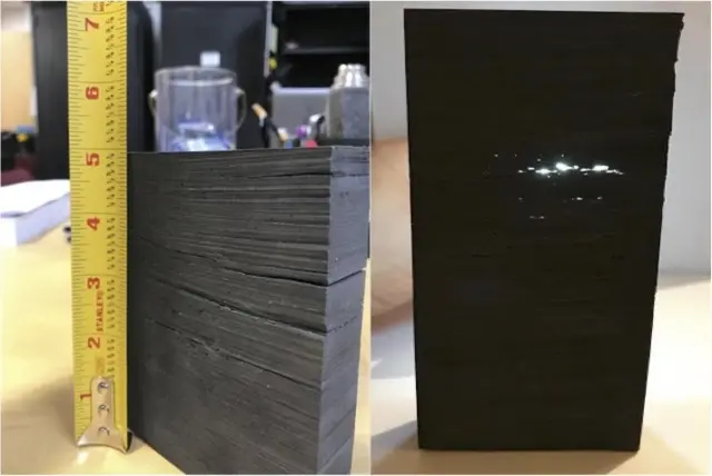 On the left, the picture shows layers of carbon fibre coming part - known as delamination, and on the right, a light is shone through the material the hull was made from.