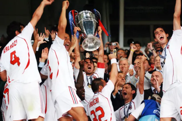 AC Milan lift the Champions League trophy in 2007