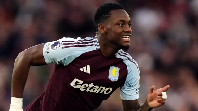 Jhon Duran celebrates after scoring for Aston Villa against Everton