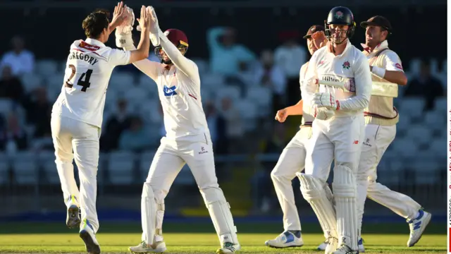 Lewis Gregory takes the wicket of Keaton Jennings