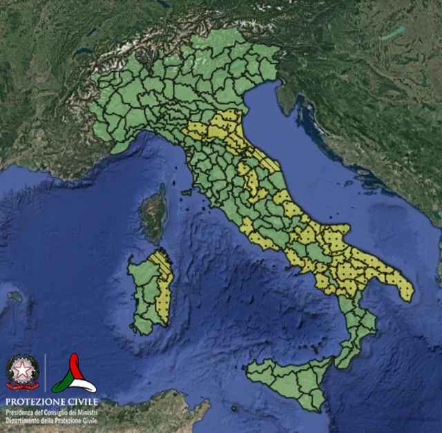 Yellow alerts have been issued for nearly 50 Italian regions tomorrow