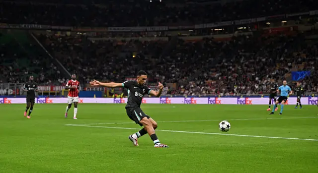 Trent Alexander-Arnold of Liverpool passes the ball