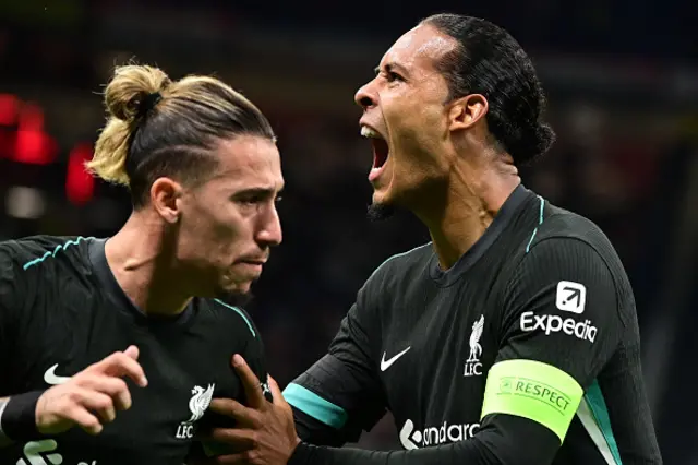 Virgil van Dijk (R) celebrates