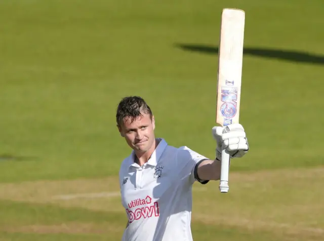 Nick Gubbins celebrates his century