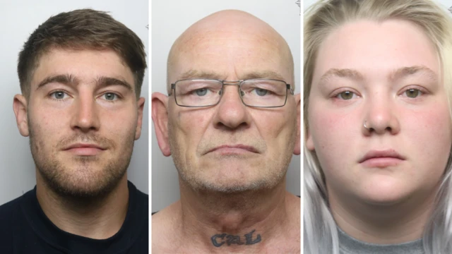 Police photographs from left to right of Mitchell Cleaver, Martin McCluskey and Cameron Bell who were convicted of recent violent disorder in Tamworth