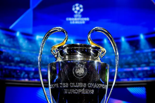 A detailed view of the UEFA Champions League Trophy