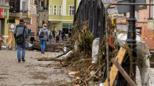 The city of Klodzko in southern Poland after a flood wave on the Nysa Klodzka River The photo shows damage in the city centre, in Klodzko , Poland 16 September 2024.