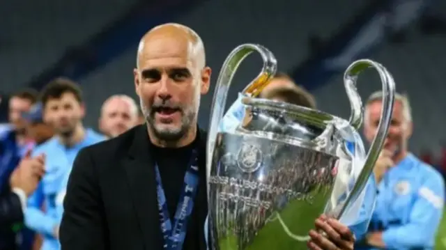 Pep Guardiola with the Champions League trophy in 2024