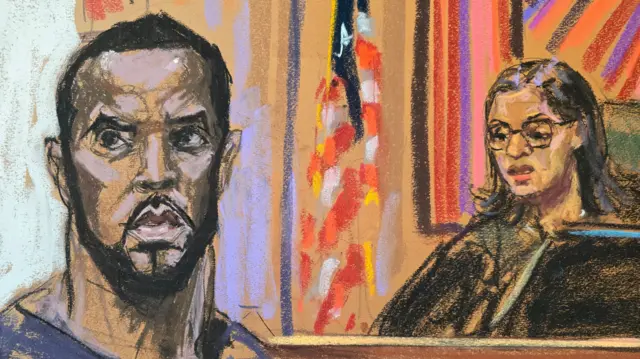 Sean "Diddy" Combs stands before U.S. Magistrate Judge Robyn Tarnofsky after prosecutors brought three criminal charges