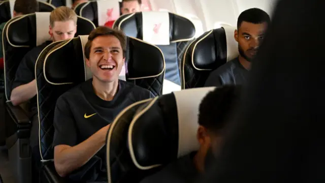 Federico Chiesa on the plane to Milan with the Liverpool squad