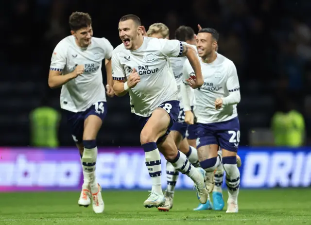 Preston players celebrate ecstatically