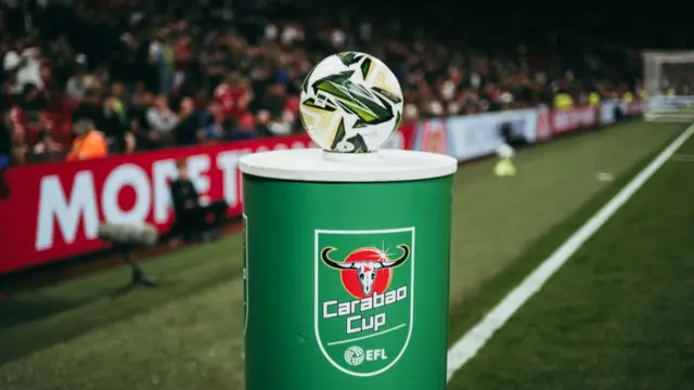 A detailed view of the match ball prior to the Carabao Cup Third Round match between Manchester United and Barnsley at Old Trafford on September 17, 2024 in Manchester, England.