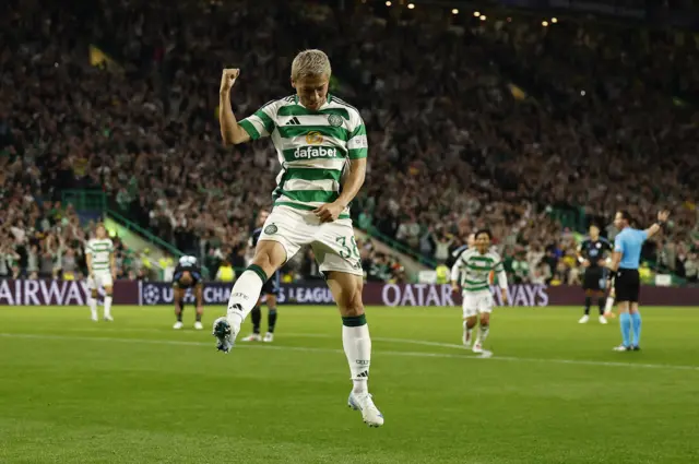 Maeda celebrates his goal v Bratislava