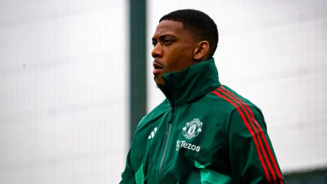 Anthony Martial of Manchester United in action during a first team training session at Carrington Training Ground on May 22, 2024 in Manchester, England.