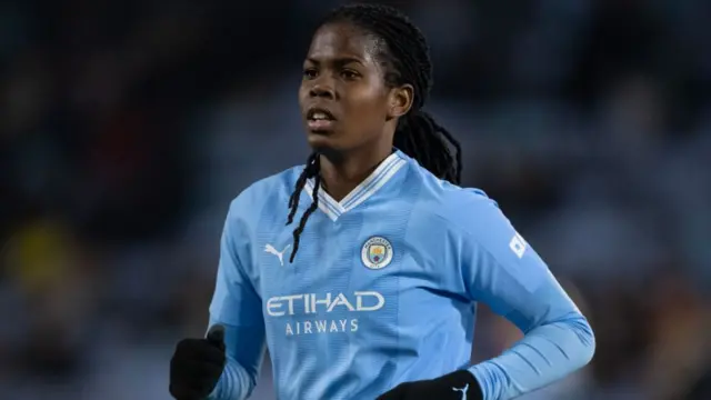 Khadija Shaw of Manchester City in action during the FA Women's Continental Tyres League Cup Semi Final match between Manchester City and Chelsea at Joie Stadium on March 7, 2024 in Manchester, England.