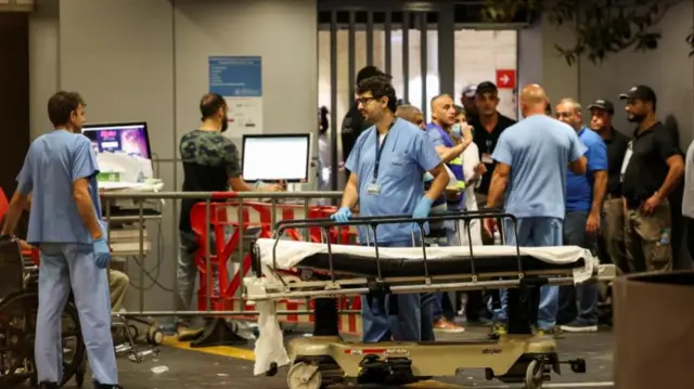 The scene outside the American University of Beirut Medical Center last night