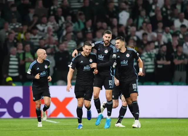 Bratislava celebrate their goal at Celtic