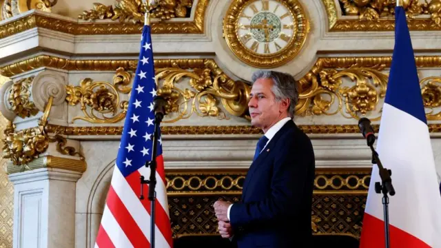 U.S. Secretary of State Antony Blinken arrives to deliver remarks after meeting with French Foreign Minister Stephane Sejourne in Quai d'Orsay, Paris, France, September 19, 2024.