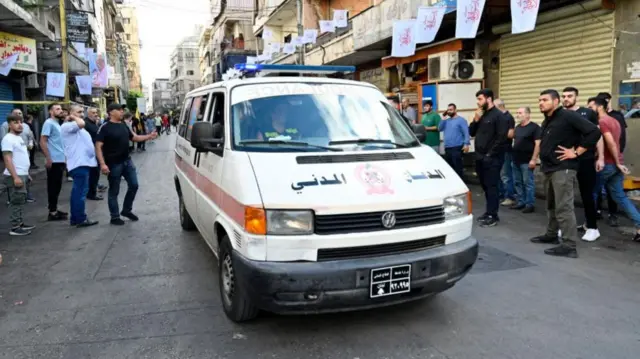 An ambulance in southern Beirut yesterday