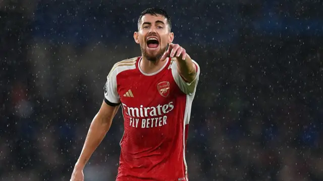 Jorginho of Arsenal reacts during the Premier League match between Chelsea FC and Arsenal FC at Stamford Bridge on October 21, 2023 in London, England.