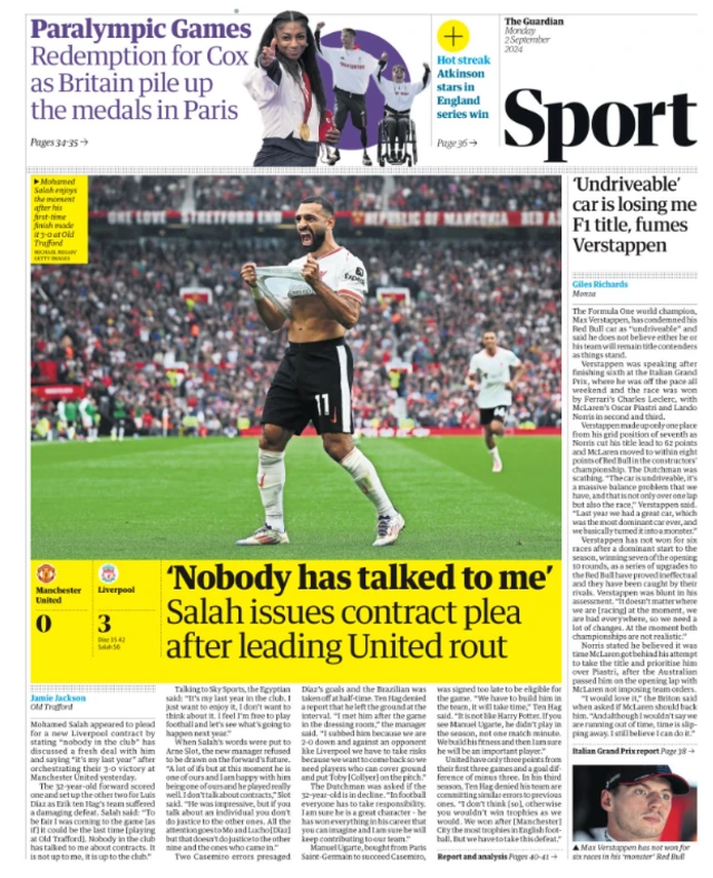 Guardian sport page