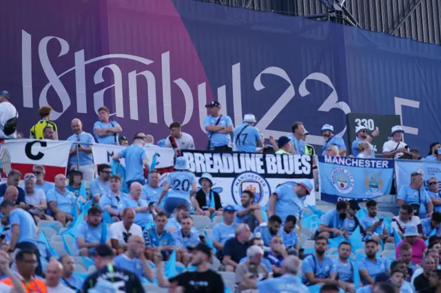 Manchester City FC fans in the stands before the UEFA Champions League final match between Manchester City FC and FC Internazionale