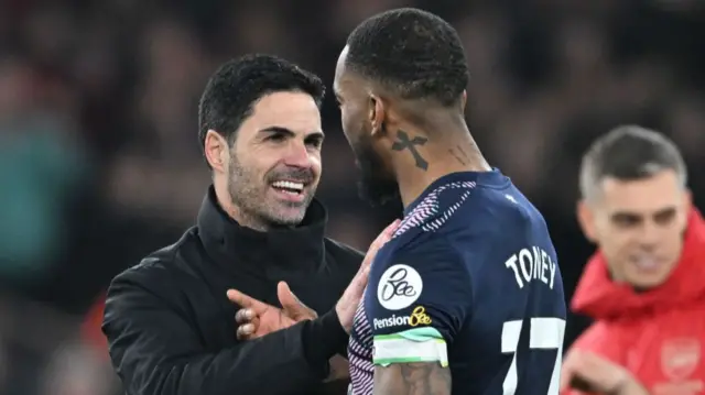 Mikel Arteta with Ivan Toney