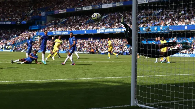 Crystal Palace midfielder Eberechi Eze scores against Chelsea