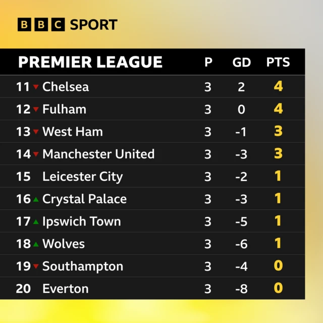 Bottom half of Premier League table