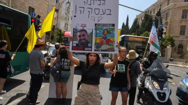 Protestors in Jerusalem are blocking traffic and calling for a hostage release deal