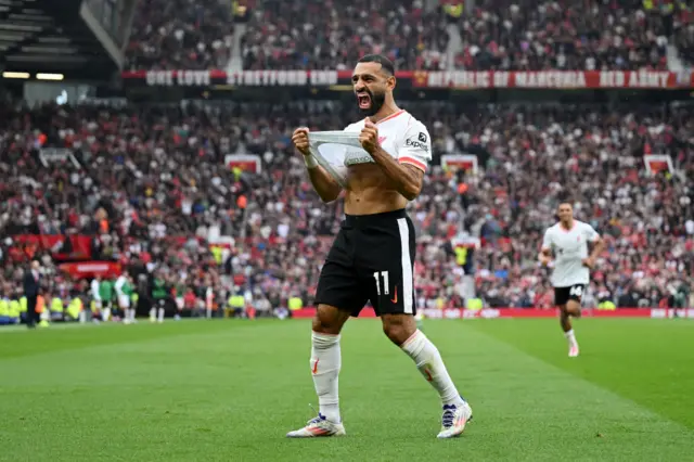 Mohamed Salah celebrates at Old Trafford