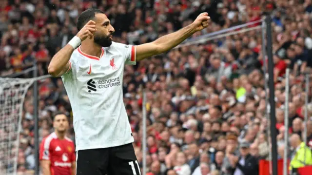 Mohamed Salah celebrating at Old Trafford