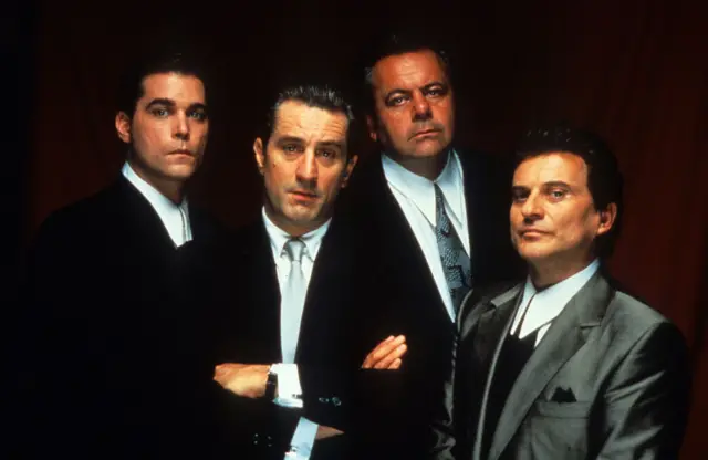 Joe Pesci, right, with the cast of Goodfellas