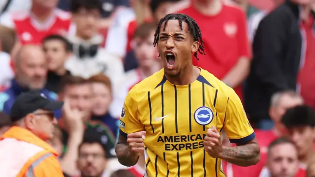 Joao Pedro celebrates scoring for Brighton against Arsenal