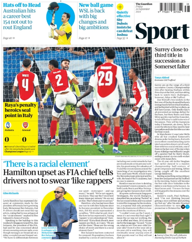 Back page of the Times on 20 September 2024