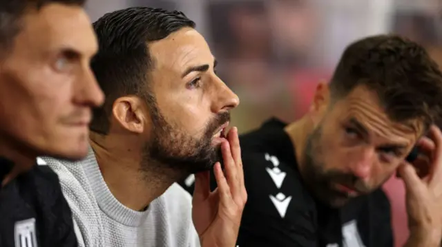 Stoke head coach Narcis Pelach is deep in thought following Hull's 3-1 win at the bet365 Stadium.