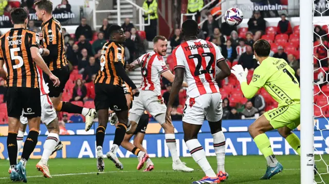 Ben Wilmot heads Stoke into the lead against Hull.