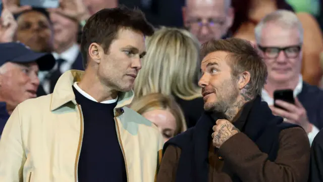 Tom Brady and David Beckham watch Birmingham v Wrexham