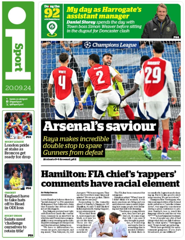 Back page of the i on 20 September 2024