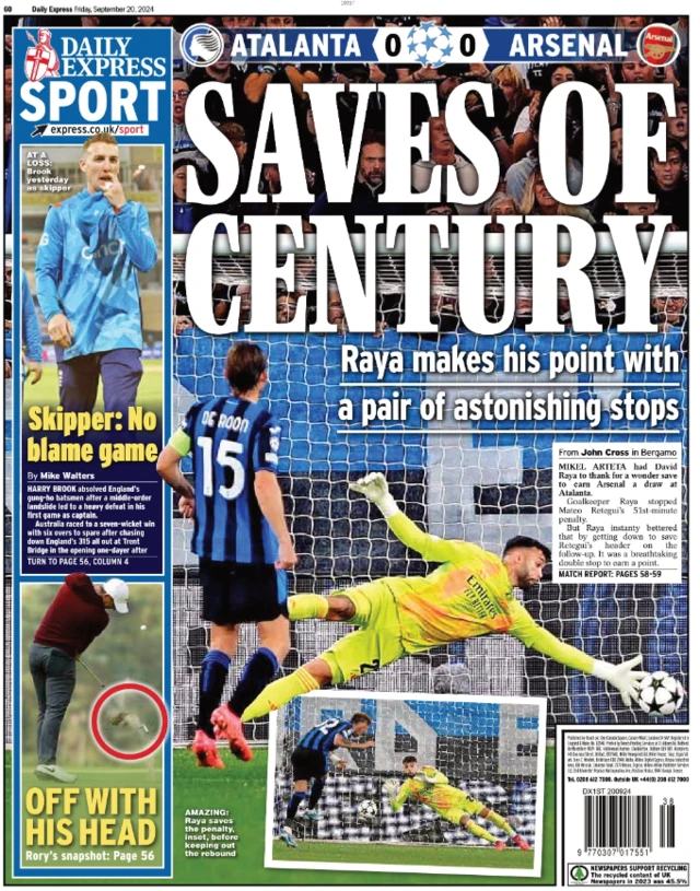 Back page of the Daily Express on 20 September 2024