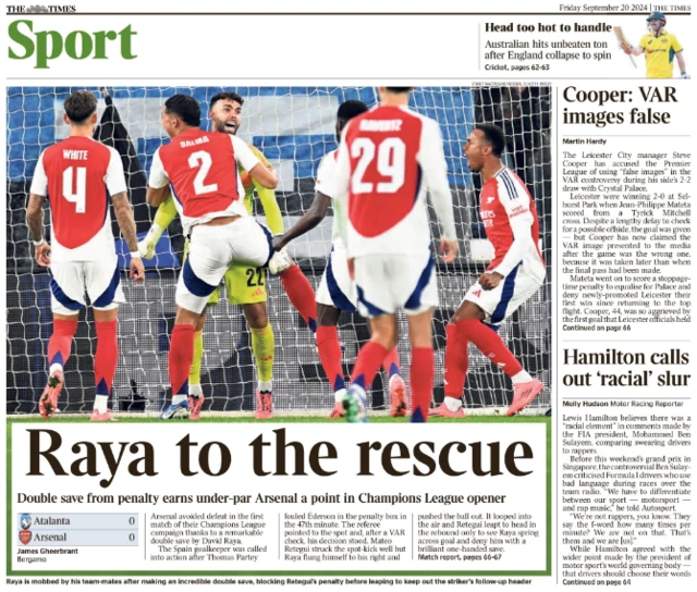 Back page of the Times on 20 September 2024