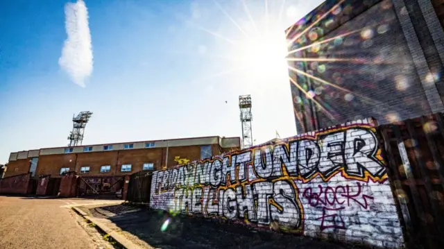 MOTHERWELL, SCOTLAND - SEPTEMBER 19: Grafitti outside Fir Park, home of the Motherwell FC, ahead of their upcoming Friday night match in the Premier Sports Cup, on September 19, 2024, in Motherwell, Scotland. (Photo by Craig Foy / SNS Group)