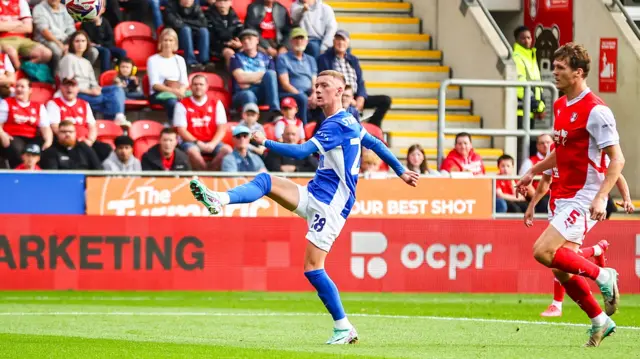 Jay Stansfield's lob puts Birmingham 2-0 up against Rotherham.