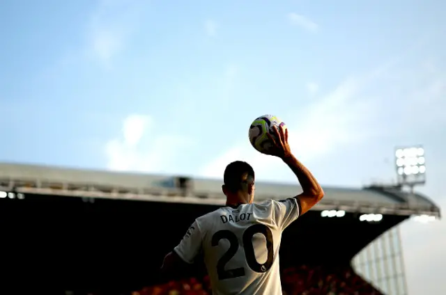 Diogo Dalot of Manchester United takes a throw in