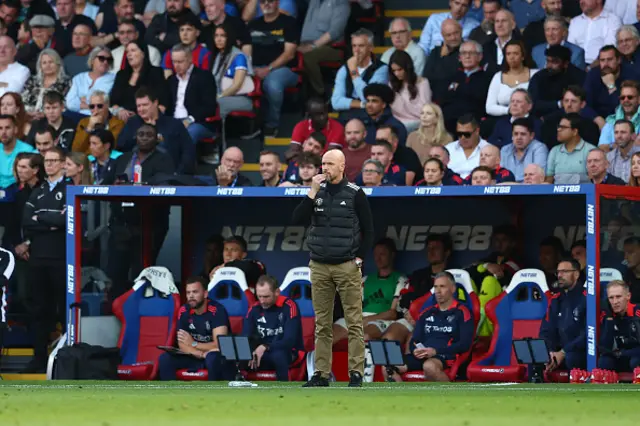 Erik ten Hag, Manager of Manchester United, looks on