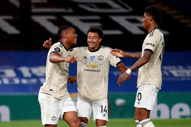 Martial, Lingard and Rashford celebrate