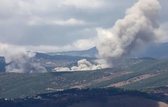 Reuters news agency has released images appearing to show smoke rising above Jabal Al Rihan in southern Lebanon - near the border with Israel