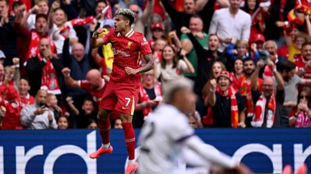 Luis Diaz of Liverpool celebrating